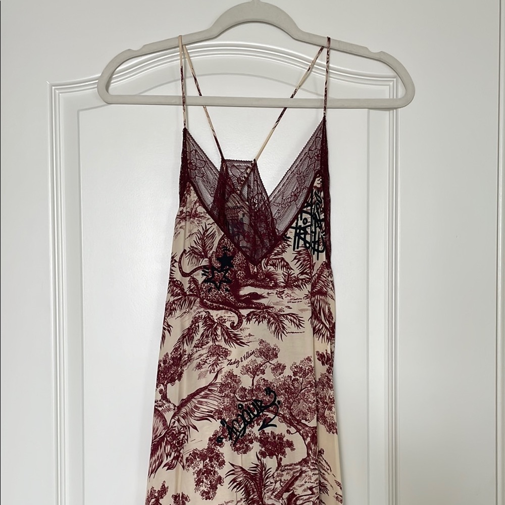 Zadig Burgundy and Cream Slip Dress